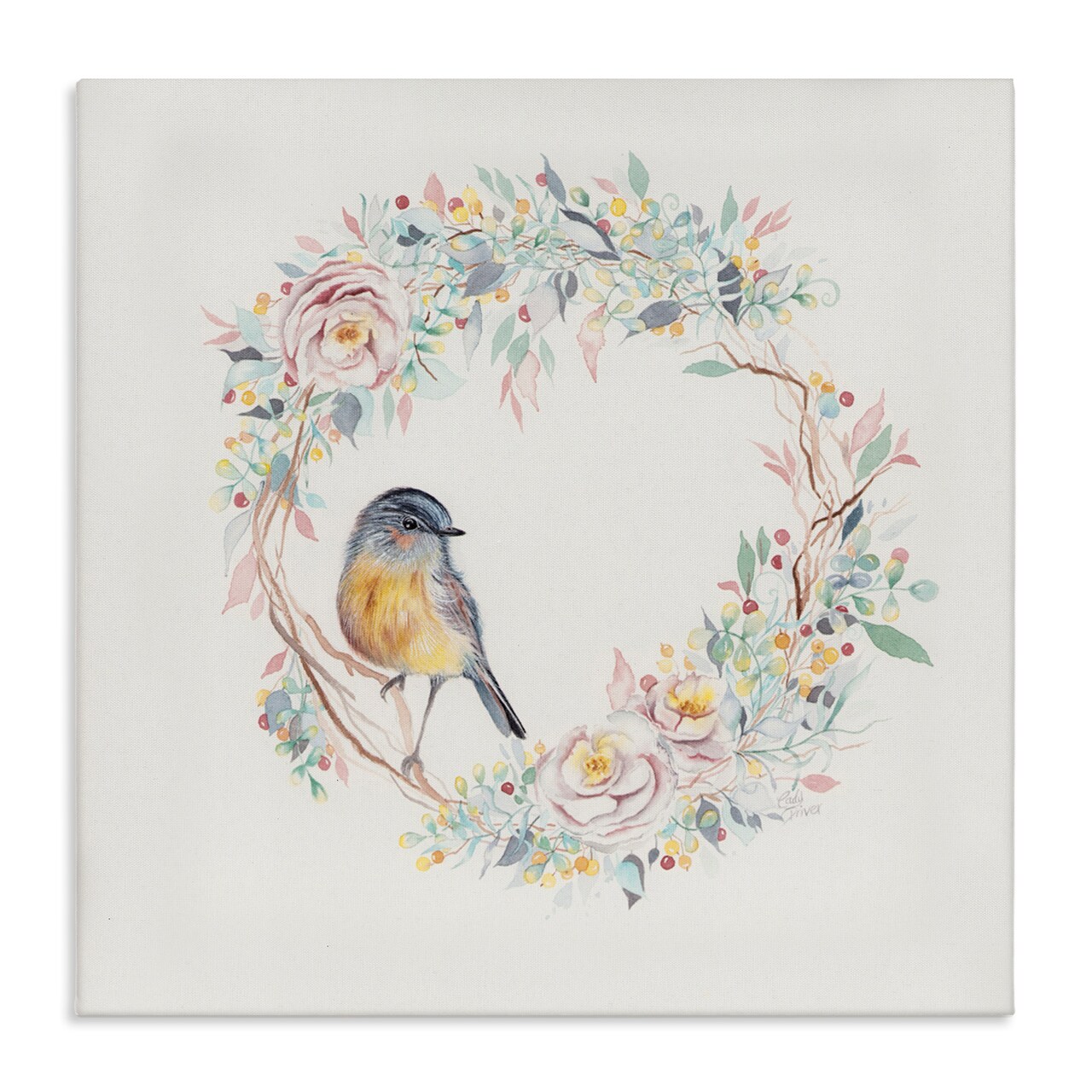 Stupell Industries Spring Bird on Flower Wreath Canvas, design by Cady Driver